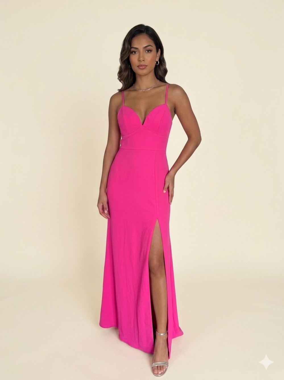 B. Darlin Vibrant Pink Maxi Evening Formal Dress with slit NWT $78 MSRP